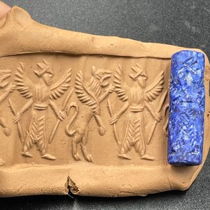 Excellent Ancient Near Eastern Deep Blue Lapis Lazuli Stone Intaglio Cylical Seal Unique Bead