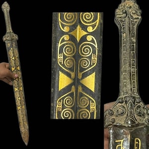Bella antica romana oro dorato bronzo meravigliosa grande spada da collezione