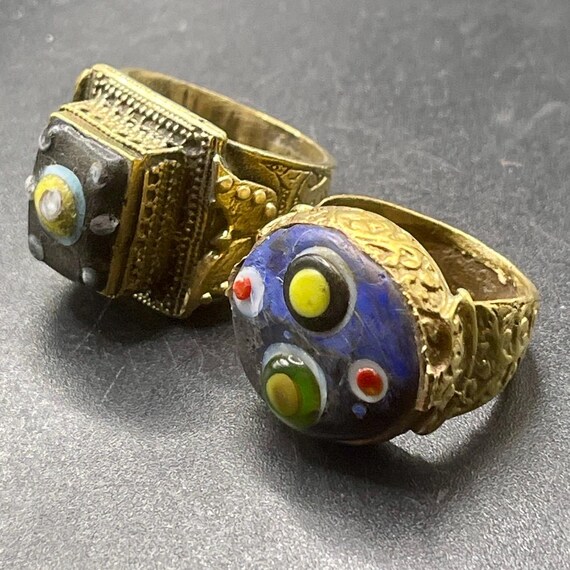 Anillo de joyería romana auténtica de bronce antiguo con mosaico - Main Image