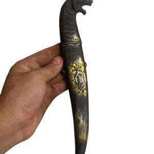 Antique Mughal Empire Gold Gilded Bronze Rare Knife /Sword With Lion Head