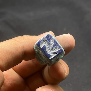Extremely Rare Ancient Roman Style Bronze with Natural lapis lazuli Intaglio Stone Ring With Rare Patina