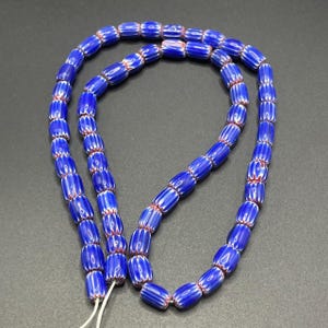 Beautiful Vintage Venetian Style Old African glass blue Chevron lot beads long strand necklace