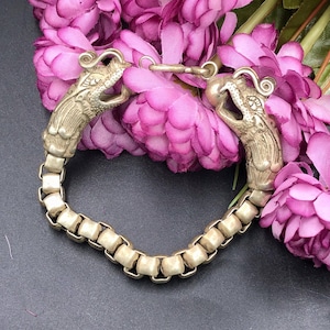 Excellent Ancient Viking Style SIilver Twisted Bracelet With Dragon Heads
