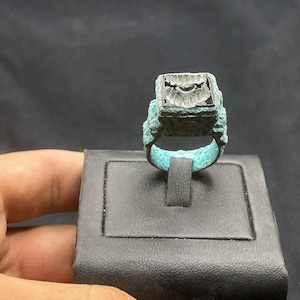Exquisite Ancient Roman Style Bronze with Black Agate intaglio Stone Ring With Rare Patina