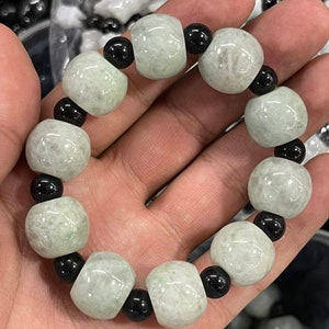 Beautiful Nice  cutting Natural Burmese Jade Stone and black onyx  Beads Bracelet/ Adjustable Elastic Bracelet