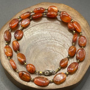 Antique Tibetan Himalayan Carnelian Agate Stone Beads and gold plated beads lovely Necklace