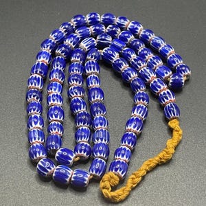Beautiful Vintage Venetian Style Old African glass blue Chevron lot beads long strand necklace