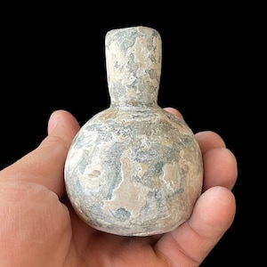 Iridescent Roman Glass Bottle: Ancient Antique Display Piece