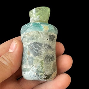 Beautiful Ancient Old Iridescent Roman Glass Unique Rare Antique Bottle
