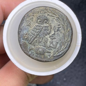 Sehr einzigartige antike griechische Eule alte Bronze Unikat Münze