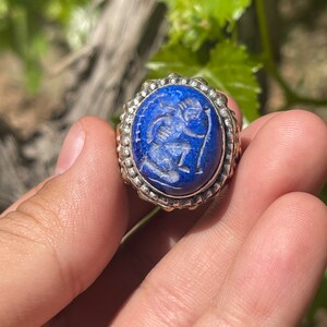 Spectacular Ancient Lapis Lazuli Stone Roman King Engravings Rare Excellent Solid Silver Ring