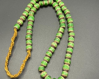 Beautiful Vintage Venetian Style Old African glass Green Chevron lot beads long strand