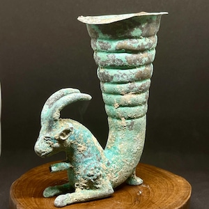 Museum Quality Ancient Greek Bronze Rhyton In The Form Of Ram/Goat 4th-6th Century BCE