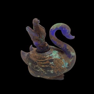 Very Rrare Ancient Roman,Near Eastern Blue Crystal Carving Rhyton Vessel in the form of a duck