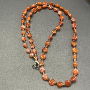 Antique Tibetan Himalayan Carnelian Agate Stone Beads and gold plated beads lovely Necklace