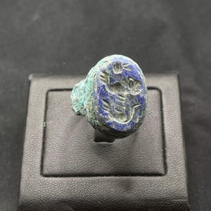 Very Rare Ancient Roman Style Bronze with Natural lapis lazuli Intaglio Stone Ring With Rare Patina