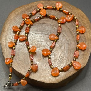 Beautiful Antique Tibetan Himalayan Carnelian Agate Stone Beads and gold plated beads lovely Necklace