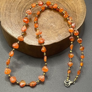 Antique Tibetan Himalayan Carnelian Agate Stone Beads and gold plated beads lovely Necklace