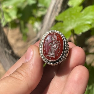 Antike römische Karneol Achat Stein Roman König Gravuren Seltene Ausgezeichnete Massiv Silber Ring