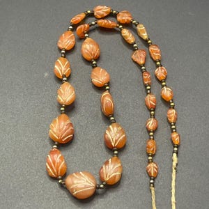 Antique Tibetan Carnelian Agate Stone Beads and gold plated beads lovely Necklace