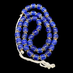 Antique Venetian inspired Blue Chevron Glass Beads Long Strand Beautiful necklace