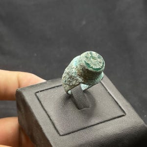 Exquisite Ancient Roman Style Bronze with Green Agate intaglio Stone Ring With Rare Patina