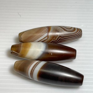 3 Piece Old Yemani Banded Agate Amulet Beads