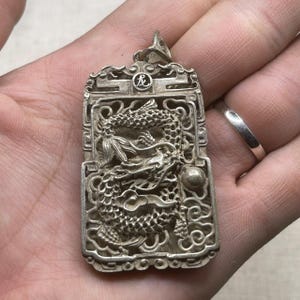 Wonderful Vintage Chinese Bronze Dragon Carved With Rare Inscriptions Beautiful Pendant