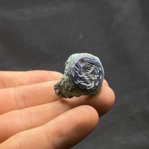 Extremely Rare Ancient Roman Style Bronze with Natural lapis lazuli Intaglio Stone Ring With Rare Patina