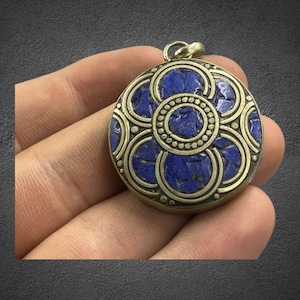 Vintage Bohemian Brass Pendant with Blue Stone