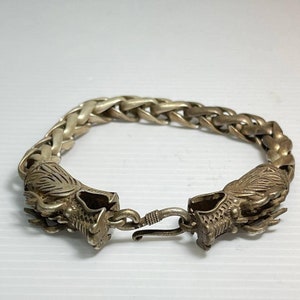 Beautiful Ancient Viking Style Silver Twisted Bracelet With 2 Dragoon Heads
