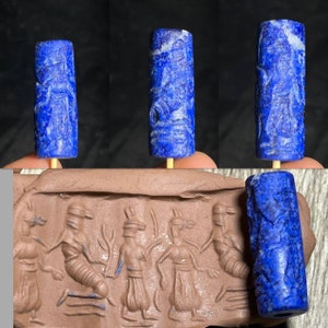 SUPERB Natur Deeb Blau Lapis lazuli Stein Zylinder Siegel stempel graviert Stein Sasanian