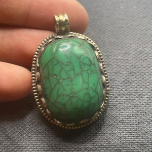 Beautiful Vintage Antique Tibetan Old Brass With turquoise Stone Unique Pendant