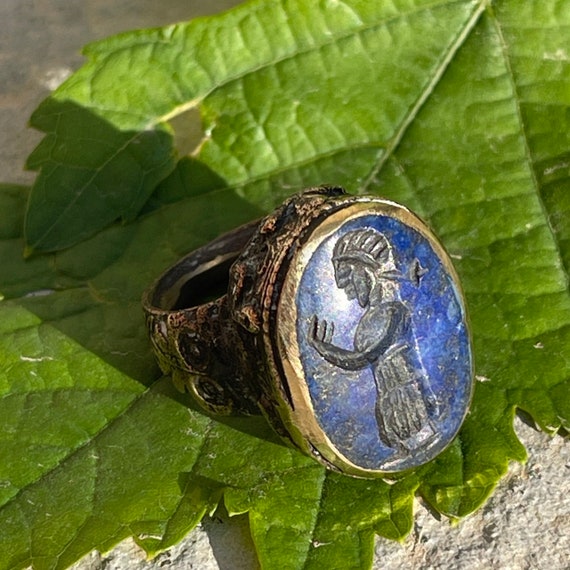 Ancient Post Medieval Old Brass Seal Ring With An… - image 1