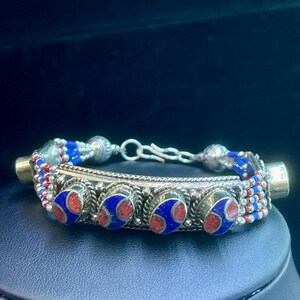 Beautiful Vintage Tibetan Himalayan Silver Plated with Coral and lapis lazuli Stone unique design handmade Bracelet