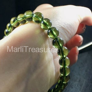 Genuine Moldavite 8mm 10mm 12mm Bracelet From Czech Republic/ Raw Moldavite Bracelet/ Authentic Moldavite Bracelet/Genuine Czech Bracelet