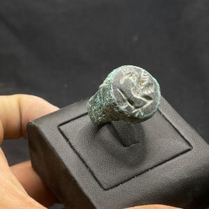 Ancient Roman Style Bronze with jasper intaglio Stone Ring With Rare Patina
