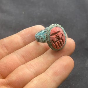 Ancient Roman Style Bronze with jasper intaglio Stone Ring With Rare Patina