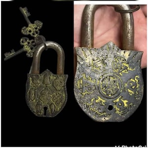 Beautiful Antique Chiness Bronze Art Engraved Big Lock With key