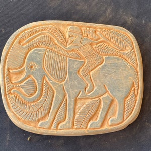 Wonderful Near Eastern Ancient Stone Roman King Elephant Animal Riding Engraved Rare Relief Tile