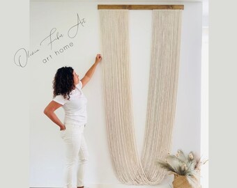 Extra Large Cotton Wall Sculpture, Grand Arch Fiber Art Tapestry, Modernist Vertical Wall Hanging for High Ceilings and Living Room