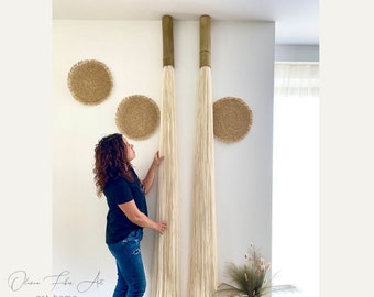 Long Single tassel hanging on the wall, Sculpture bamboo wall art, Bamboo wall hanging, Contemporary wall art, macrame wall hanging