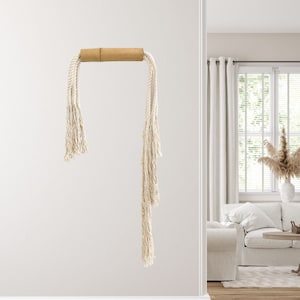 Natural Wall Decor Tassel wall hanging macrame fiber knot wall art Wrapped wall hanging, wavy fiber art object, Rope Wall Art