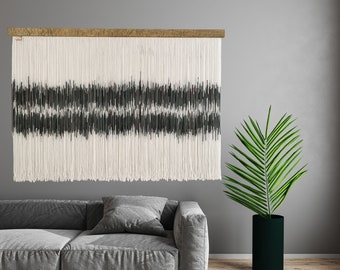 minimalist fiber art, wool textile art, living room decor trends, large dip dye wall hanging, contemporary wall art, macrame wall hanging