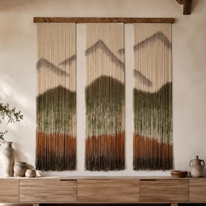 Extra Large Mountain Fiber Art, Triptych Wool Wall Hanging, Modern Rustic Chalet Decor, Huge Landscape Tapestry, Aspen Cabin Wall Art