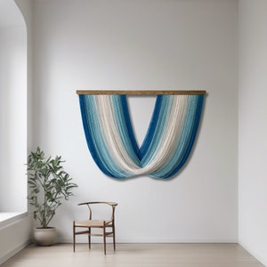 Turquoise wall decor Dip Dye Wall Hanging Minimalist wall decor Fiber Art Yarn Macrame Wall Hanging, Bohemian Wall Art, Natural wall art