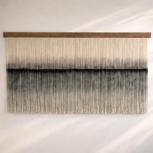 Ready To Ship | Large Black Ombre Fiber Art Wall Hanging, XL Gray Dip Dye Wool Tapestry, Modern Minimalist Statement Decor for Living Room