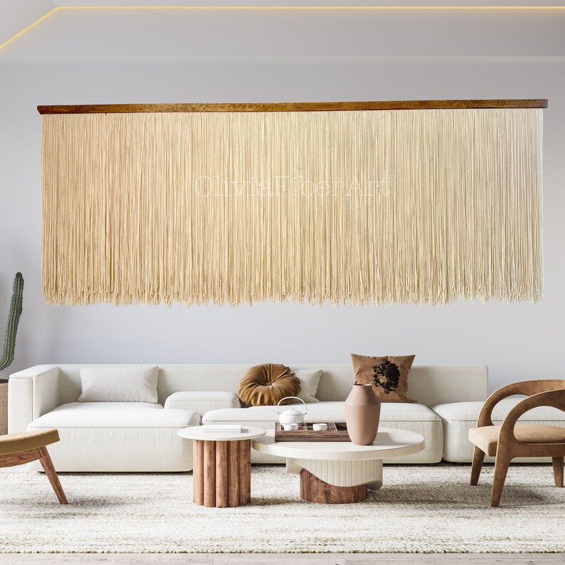 Minimalist Macrame Wall Hanging for Modern Bedroom XXXL Wall Art large ... - Minimalist Apartment Decor With Textured Macrame Wall Hanging