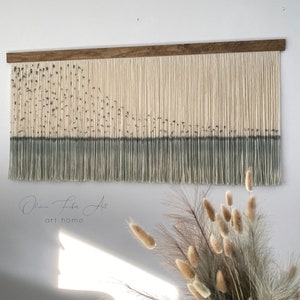 macrame wall hanging minimalist decor wall art mid century modern decor bedroom, dip dye wall hanging, gradient steel ombre neutral wall