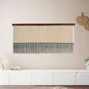 Large Macrame Wall Hanging, Minimalist Fiber Art, Mid Century Modern Wall Decor, Dip Dye Ombre Neutral